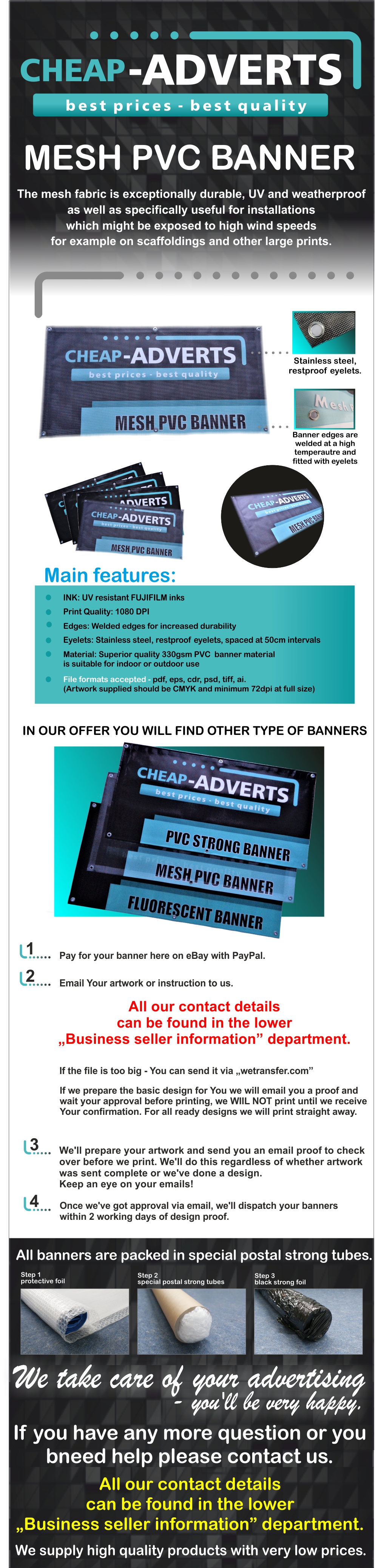 3ft x 16ft PRINTED OUTDOOR ADVERTISING SIGN DISPLAY PVC MESH BANNERS